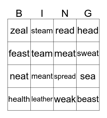 DIGRAPH BINGO  Bingo Card