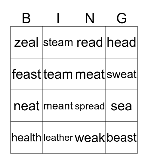 DIGRAPH BINGO  Bingo Card