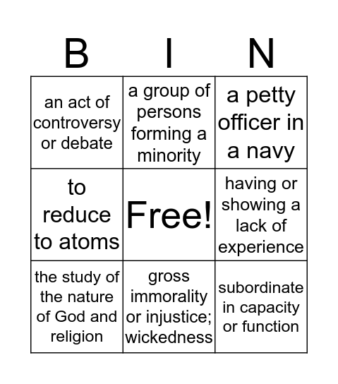 The Crucible Vocabulary Bingo Card