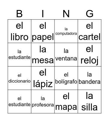 En el salón de clase Bingo Card