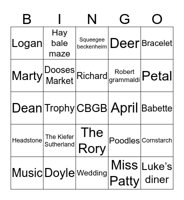 Gilmore Girls Fan Fest BINGO!  Bingo Card