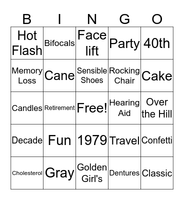 Jennie's 40th Birthday Bingo Card