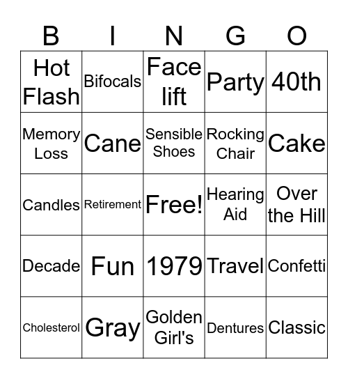 Jennie's 40th Birthday Bingo Card