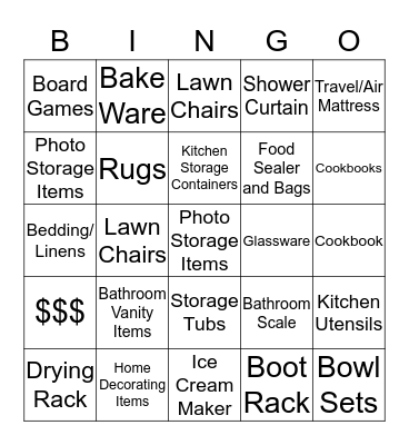 Bridal Shower Bingo Card