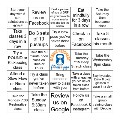 Debbie Reichert Fitness & Yoga Bingo Card