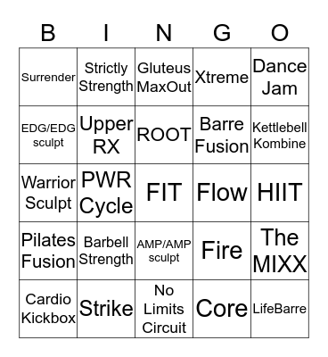 Group Fitness BINGO Card
