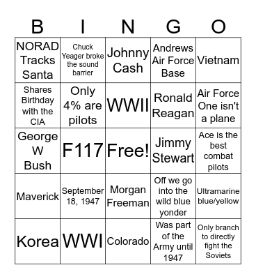 US Air Force Bingo Card