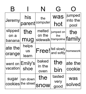 Subject and Predicates Bingo Card