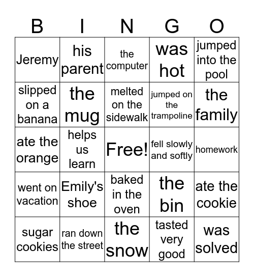 Subject and Predicates Bingo Card