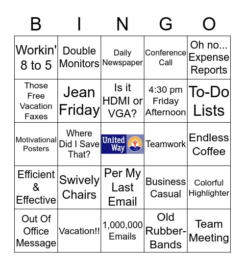 Just Another Day At Work - United Way Fundraiser Bingo Card