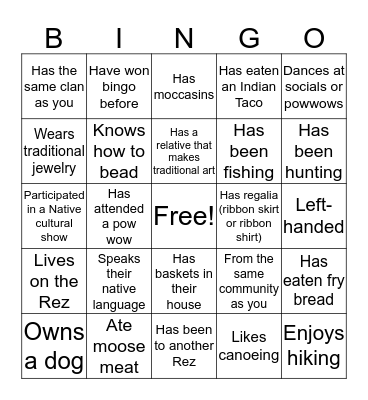 Cultural Bingo Card