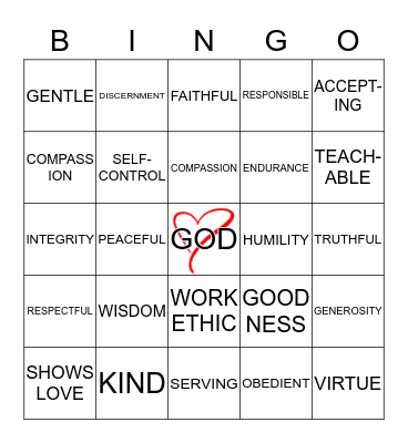 HEART OF CHARACTER  Bingo Card