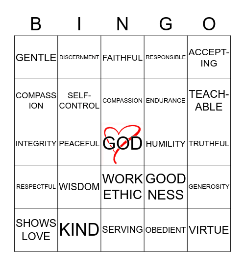 HEART OF CHARACTER  Bingo Card