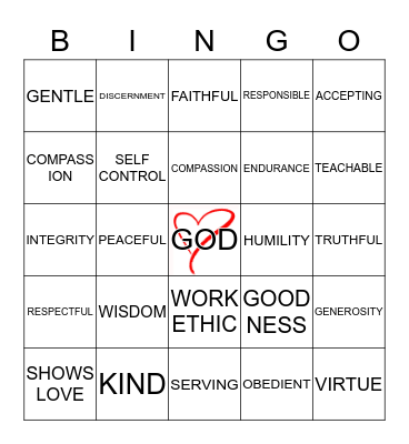 HEART OF CHARACTER  Bingo Card