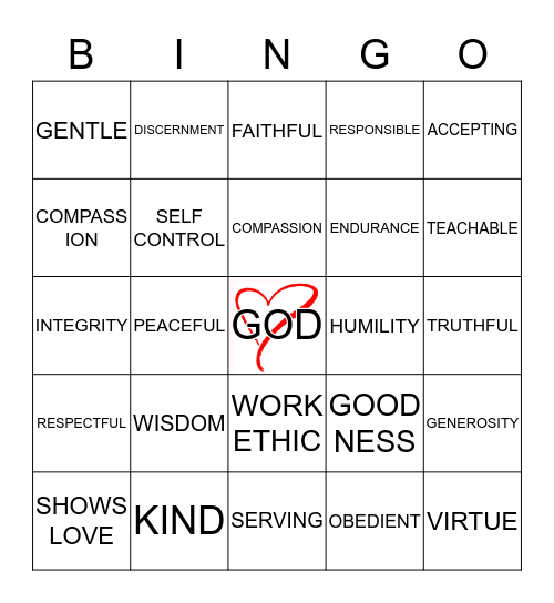 HEART OF CHARACTER  Bingo Card