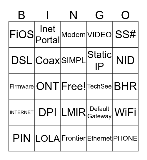 Frontier Bingo  Bingo Card