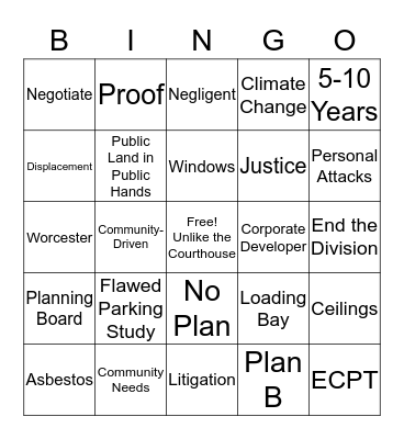 Courthouse Debate Bingo Card
