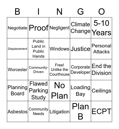 Courthouse Debate Bingo Card
