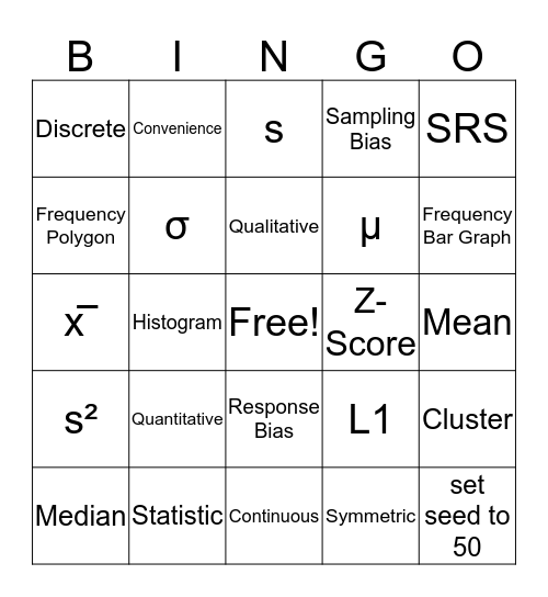Data Collection, Numerical Data, and Organized Data Bingo Card