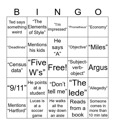 Bus Bingo Card