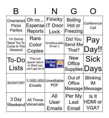 Just Another Day At Work - United Way Fundraiser Bingo Card