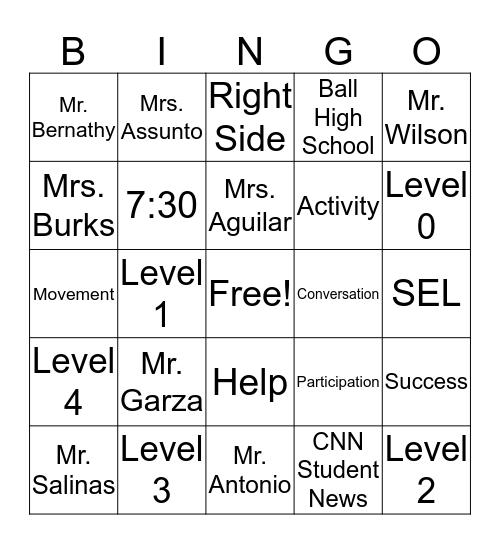 DAEP Bingo Card