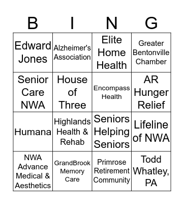 Senior Expo Bingo Card