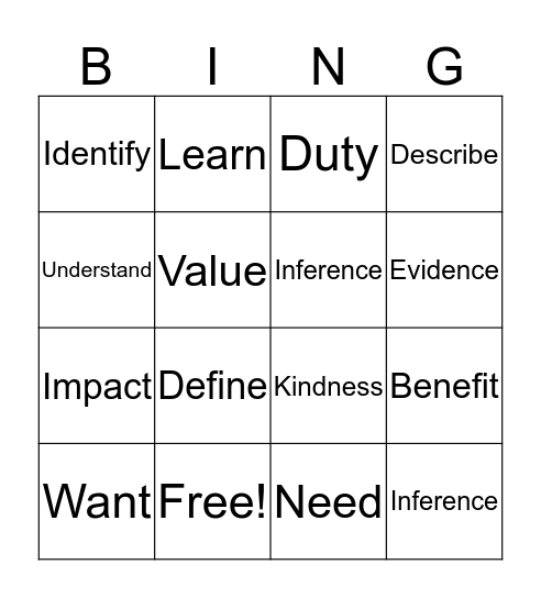 Level D Unit One Bingo Card