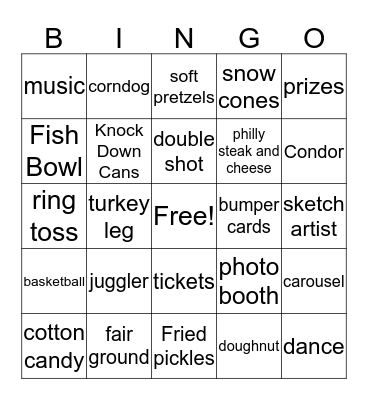 Carnival Bingo Card