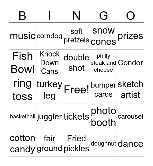 Carnival Bingo Card