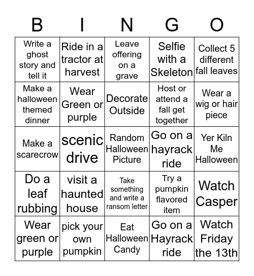 Fall Bingo - Brought to you by Wyoming Nazarene Church Bingo Card