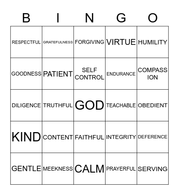 HEART OF CHARACTER  Bingo Card