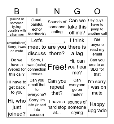 Conference Call Bingo Card