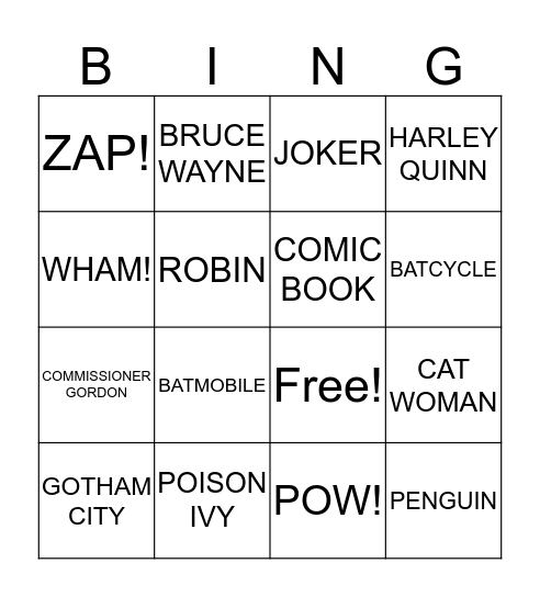 BATMAN BINGO Card