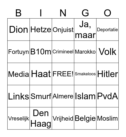 Speech van Geert Wilders Bingo Card