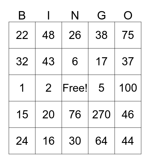 ORDER OF OPERATIONS BINGO Card