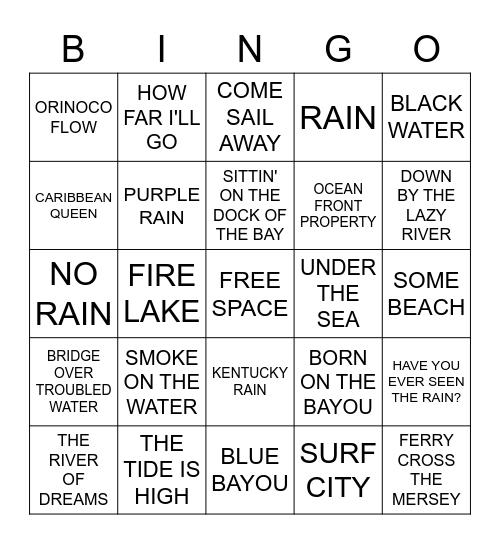 Water Water Everywhere Bingo Card