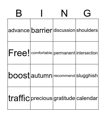 Vocabulary -- Word a Day Bingo Card