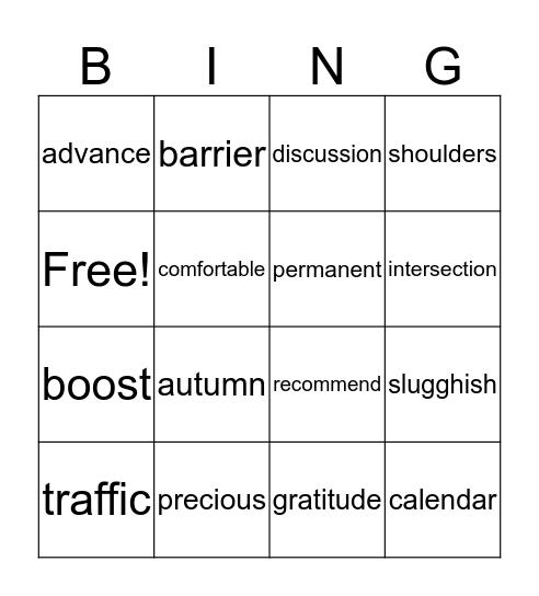 Vocabulary -- Word a Day Bingo Card