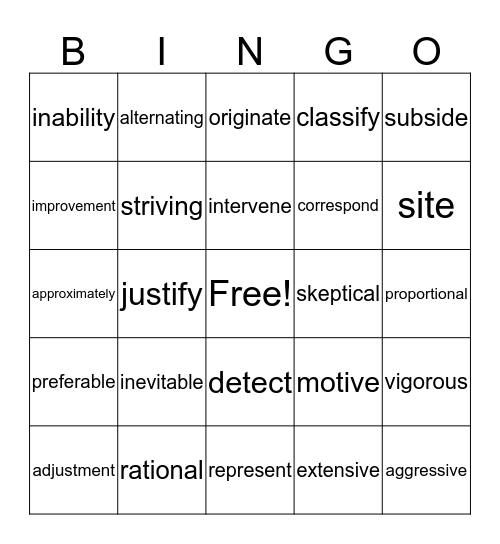 Unit 1 Vocab  Bingo Card