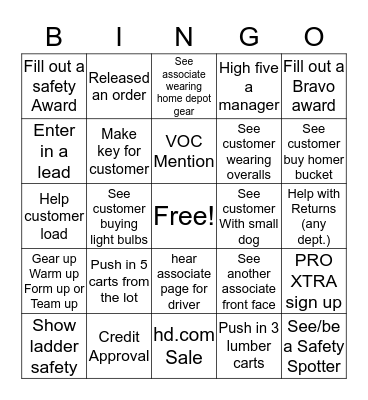 HOME DEPOT BINGO Card