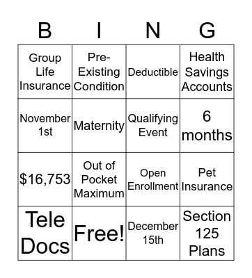 INSURANCE BINGO Card