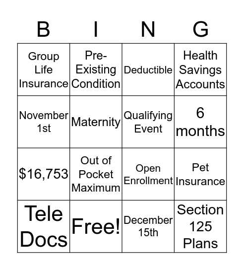 INSURANCE BINGO Card