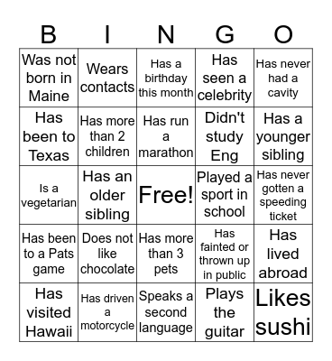 FIND SOMEONE WHO.... Bingo Card