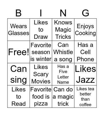 Guess Who Bingo Card