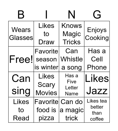 Guess Who Bingo Card