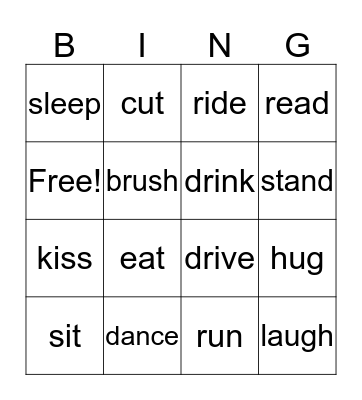 Basic Verbs Bingo Card
