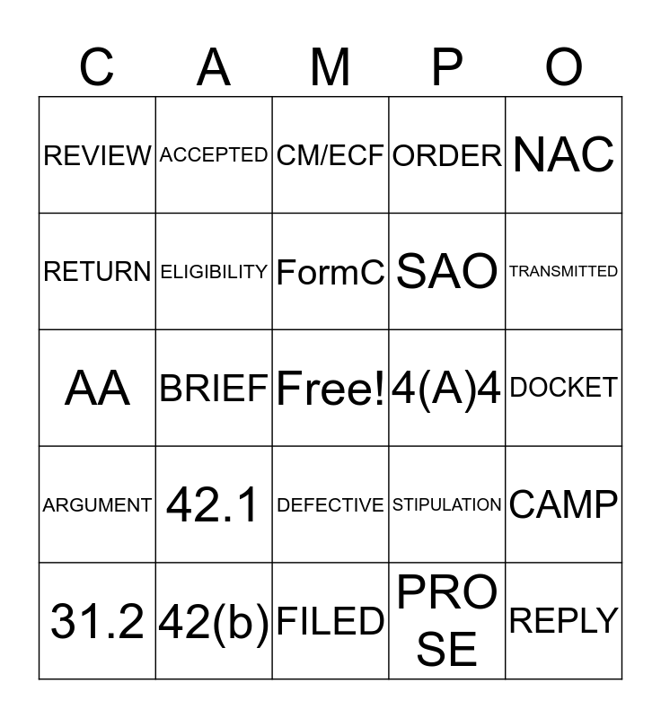 Mediation CAMPO! Bingo Card