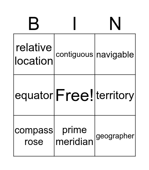 Social Studies Vocabulary Bingo Card