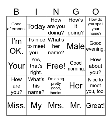 Unit 1 (Vocabulary BINGO) Bingo Card